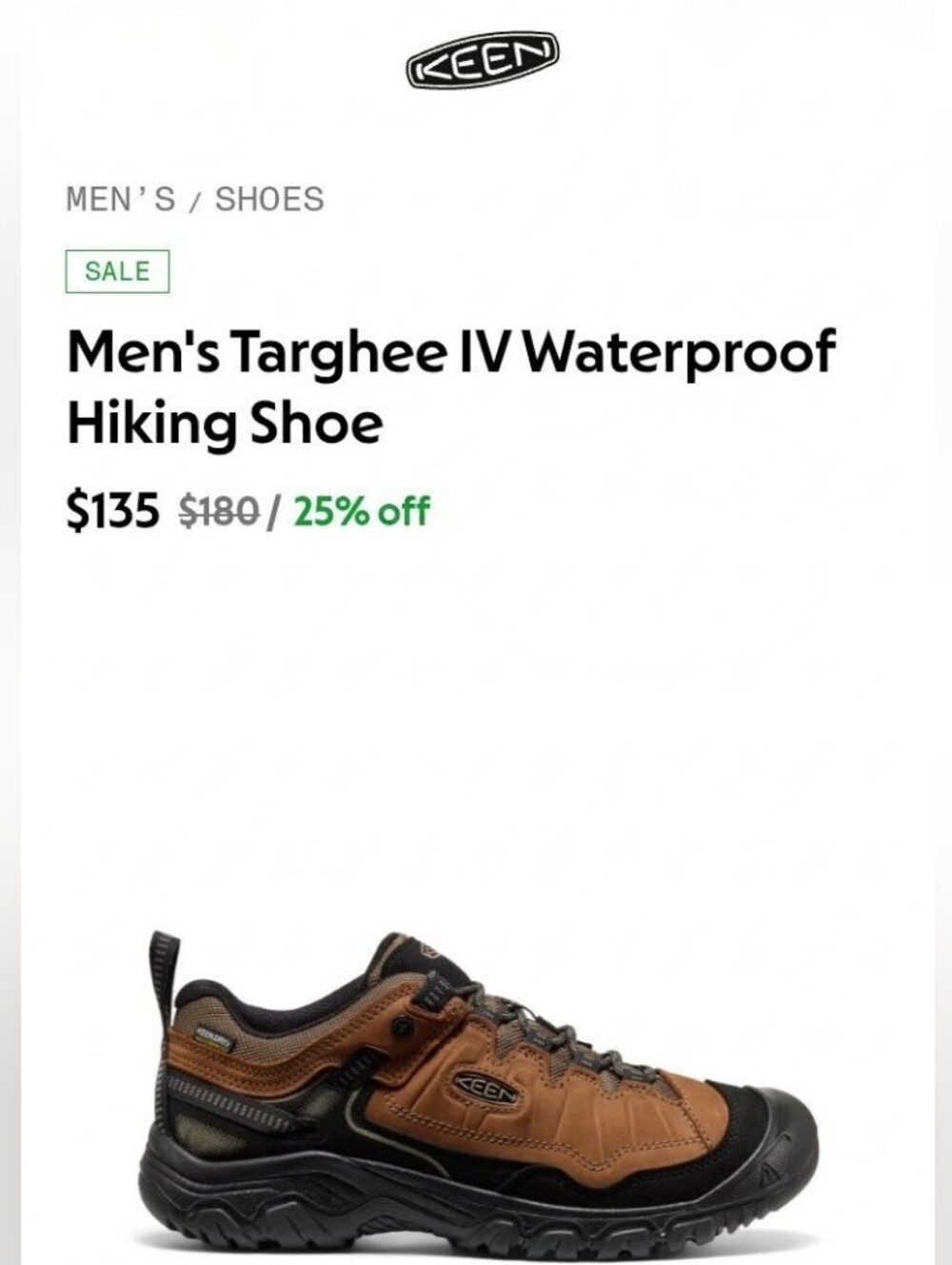 Keen Men's Targhee IV Waterproof Hiking Shoes in Bison/ Black 11.5